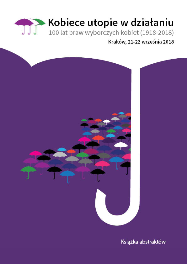Okładka książki abstraktów - duża parasolka, w tle małe parasolki i tytuł konferencji